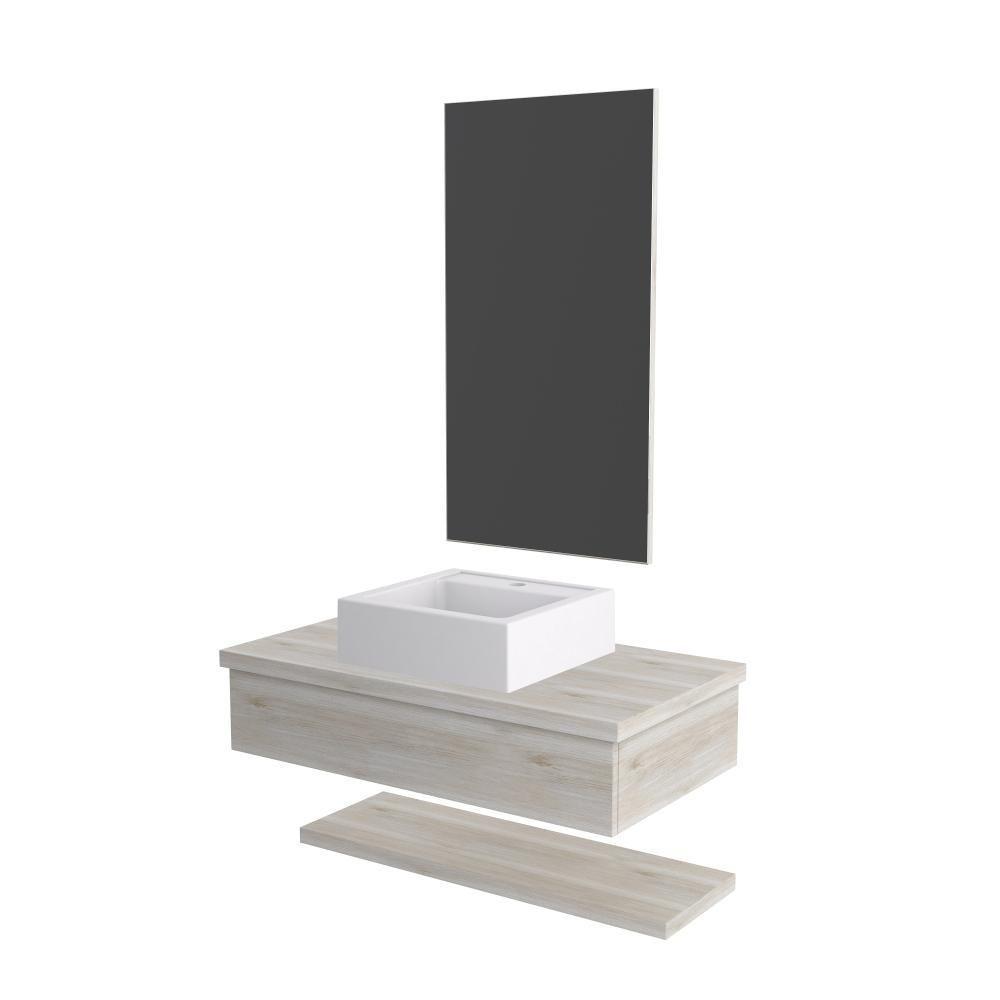 Conjunto Bancada C-cuba Q39, Prateleira E Espelheira Metrópole 806 Preto ônix Snow - 1