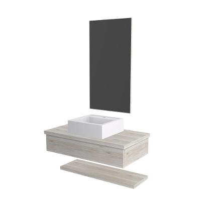 Conjunto Bancada C-cuba Q39, Prateleira E Espelheira Metrópole 806 Preto ônix Snow