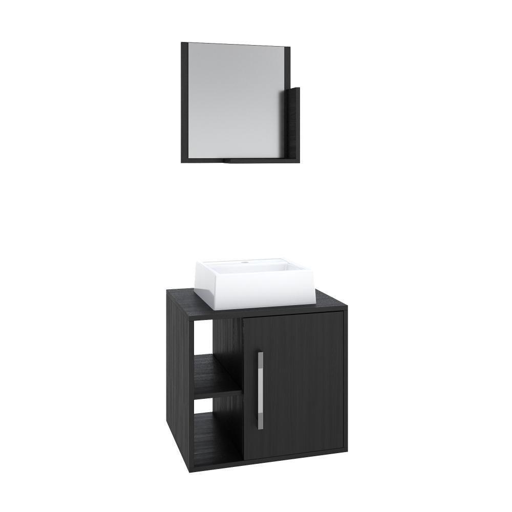 Conjunto Balcão C-cuba Q32 E Espelheira Soft 500 Branco Chess C-snow Preto ônix - 1