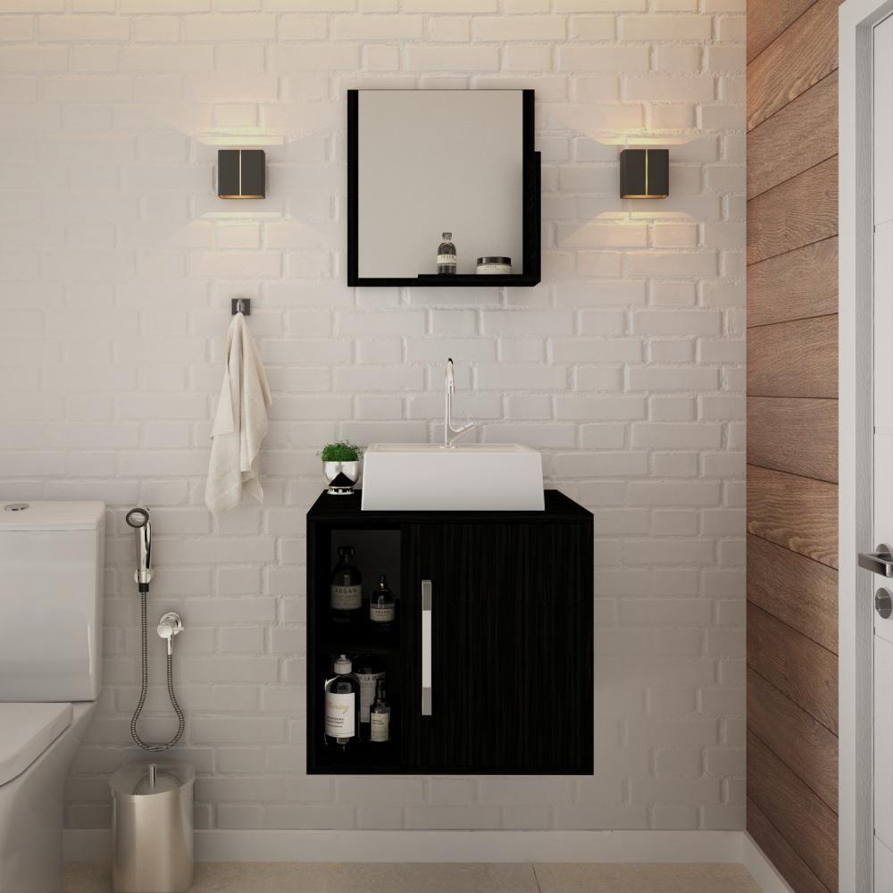 Conjunto Balcão C-cuba Q32 E Espelheira Soft 500 Branco Chess C-snow Preto ônix - 3