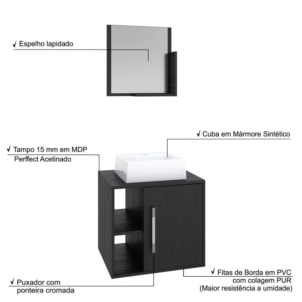Conjunto Balcão C-cuba Q32 E Espelheira Soft 500 Branco Chess C-snow Preto ônix - 4