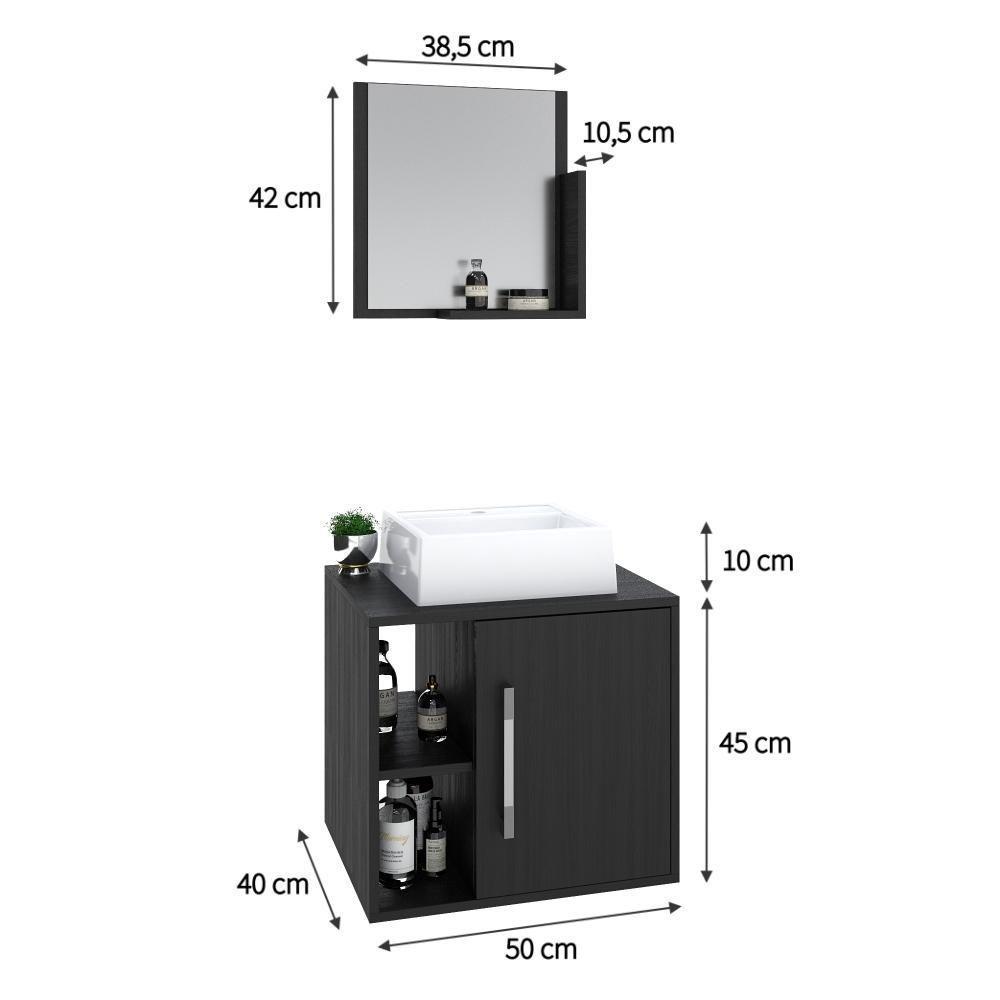 Conjunto Balcão C-cuba Q32 E Espelheira Soft 500 Branco Chess C-snow Preto ônix - 6