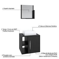 Conjunto Balcão C-cuba Q32 E Espelheira Soft 500 Branco Chess C-snow Preto ônix