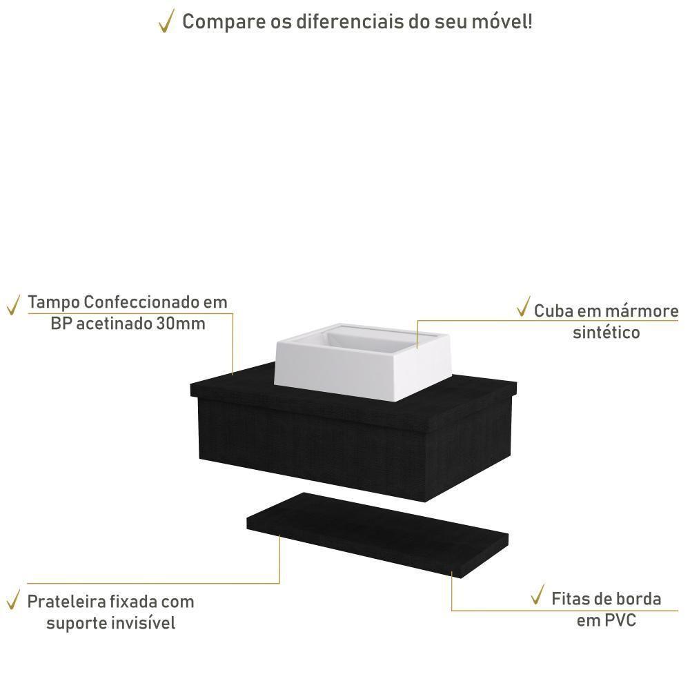 Conjunto Bancada C-cuba Q32 E Prateleira Metrópole 605 Nogal Preto ônix - 4