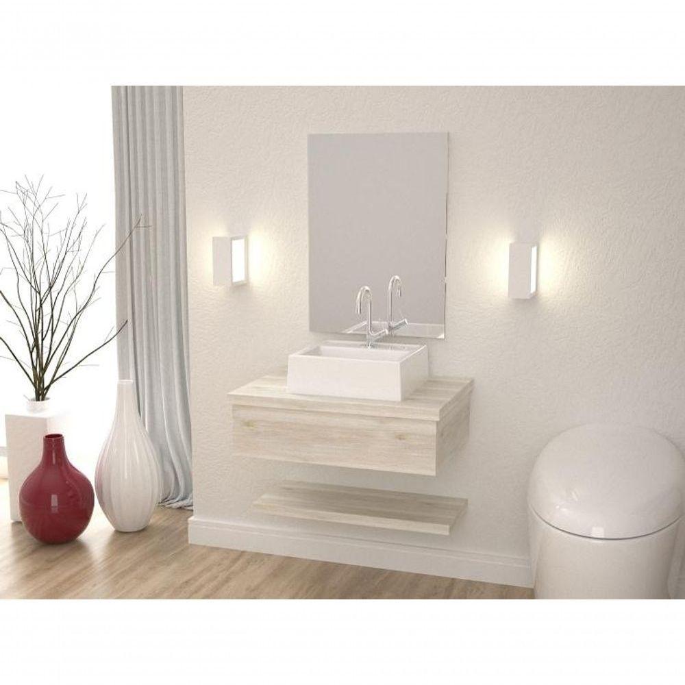 Conjunto Bancada C-cuba Q32, Prateleira E Espelheira Metrópole 606 Preto ônix Snow - 3