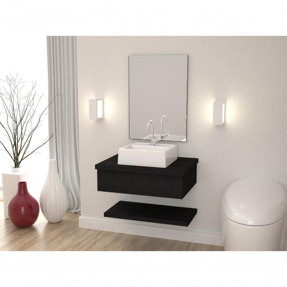 Conjunto Bancada C-cuba Q32, Prateleira E Espelheira Metrópole 606 Nogal Preto ônix - 3