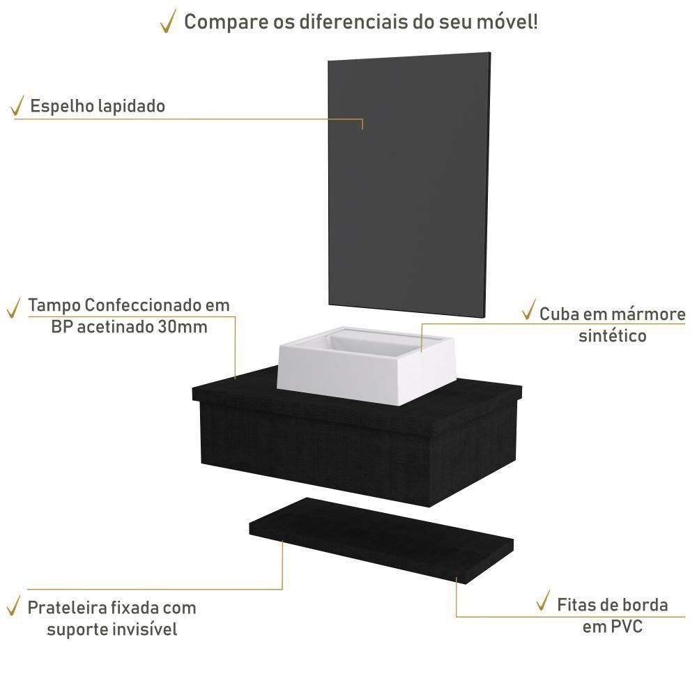 Conjunto Bancada C-cuba Q32, Prateleira E Espelheira Metrópole 606 Nogal Preto ônix - 4