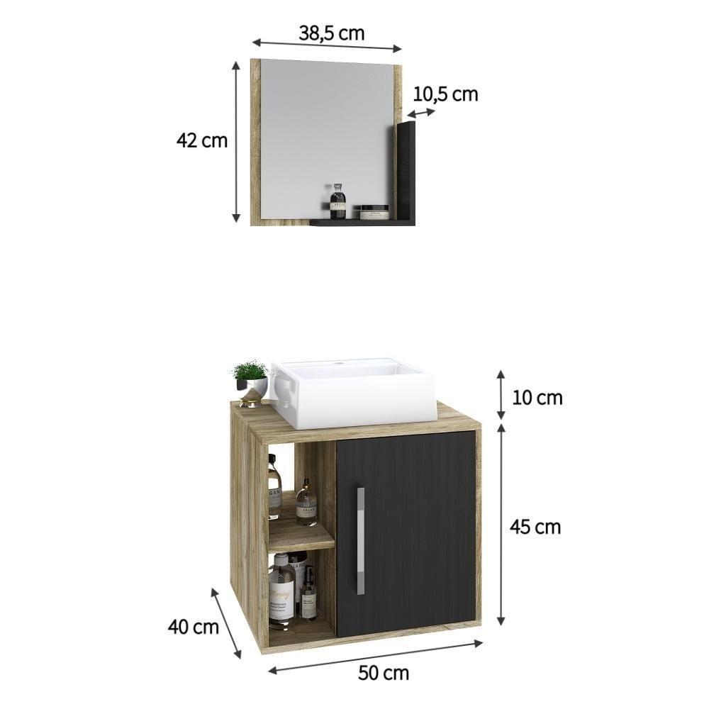 Conjunto Balcão C-cuba Q32 E Espelheira Soft 500 Carvalho C-branco Chess Carvalho C-preto ônix - 6