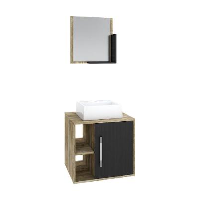 Conjunto Balcão C-cuba Q32 E Espelheira Soft 500 Carvalho C-branco Chess Carvalho C-preto ônix