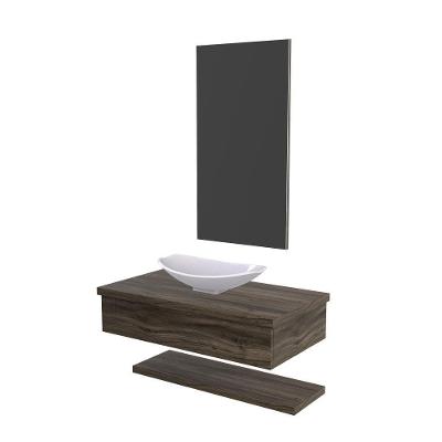 Conjunto Bancada C-cuba L45, Prateleira E Espelheira Metrópole 806 Carvalho Carvalho Dark