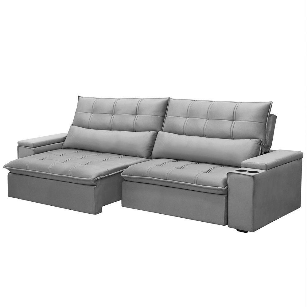 Sofá Retrátil Reclinável 3 Lugares 250Cm Moritz F05 Veludo Prata - 1
