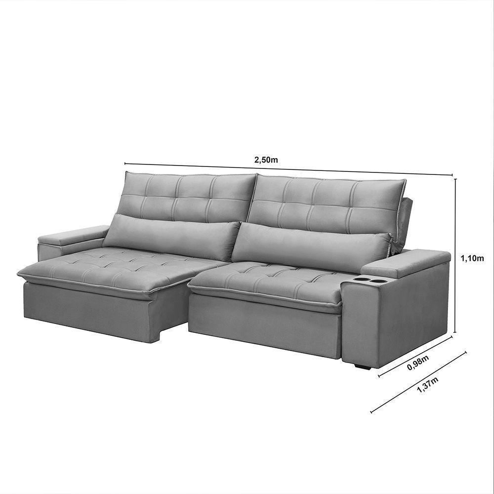 Sofá Retrátil Reclinável 3 Lugares 250Cm Moritz F05 Veludo Prata - 2