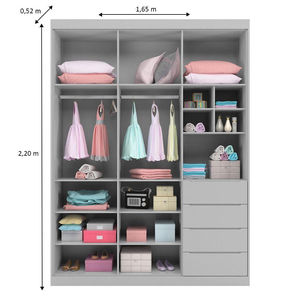 Guarda Roupa Infantil 3 Portas 4 Gavetas Lua P04 Cinza - Mpozenato - 3