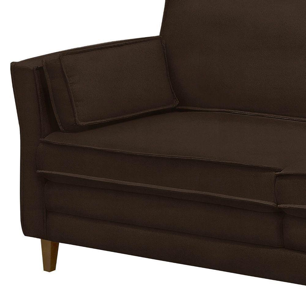 Sofá Living 3 Lugares 220Cm Pés Madeira Efraim F05 Veludo Marrom - Mpozenato - 7