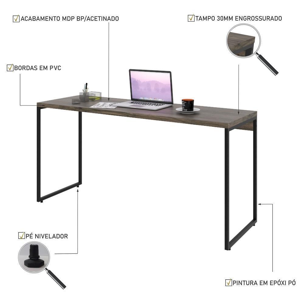 Mesa Dynamica 150x60x75cm Carvalho Dark - Est.preta Carvalho Dark - Est.preta - 4
