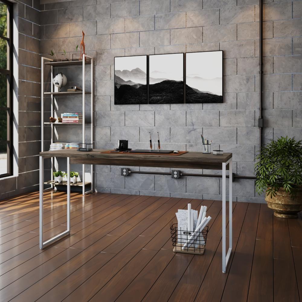 Mesa Dynamica 135x50x75cm Carvalho Dark - Est.branca Carvalho Dark - Est.branca - 2