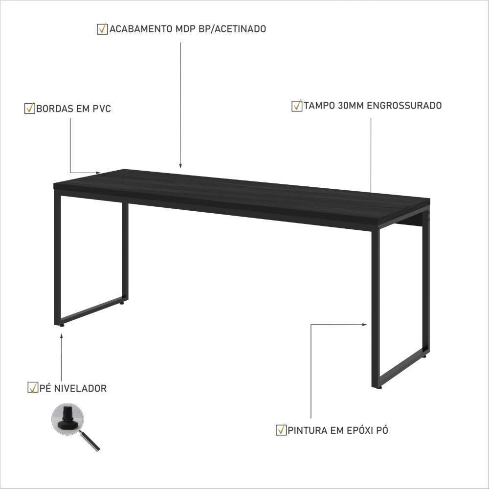 Mesa Dynamica Diretor 180x60x75cm Preto ônix - Est.preta Preto ônix - Est.preta - 3