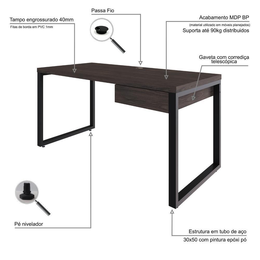 Mesa Diretor C-01 Gav. 150x70x75cm Yon Terracota-est.preta Terracota-est.preta - 3