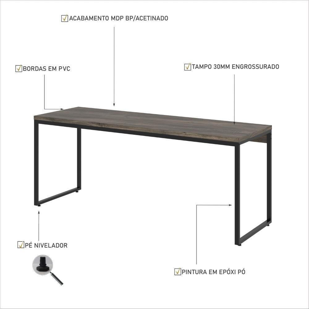 Mesa Dynamica Diretor 180x60x75cm Carvalho Dark - Est.preta Carvalho Dark - Est.preta - 3