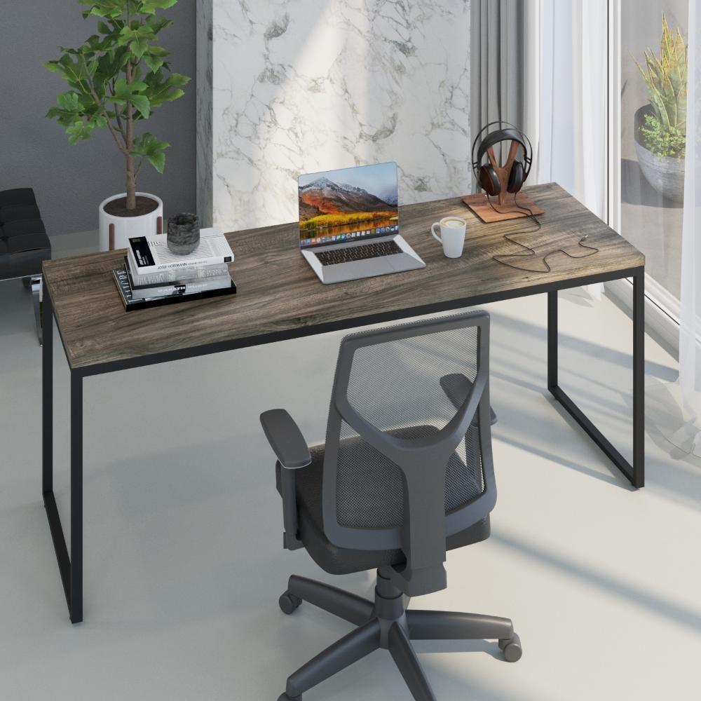 Mesa Dynamica Diretor 180x60x75cm Carvalho Dark - Est.preta Carvalho Dark - Est.preta - 4