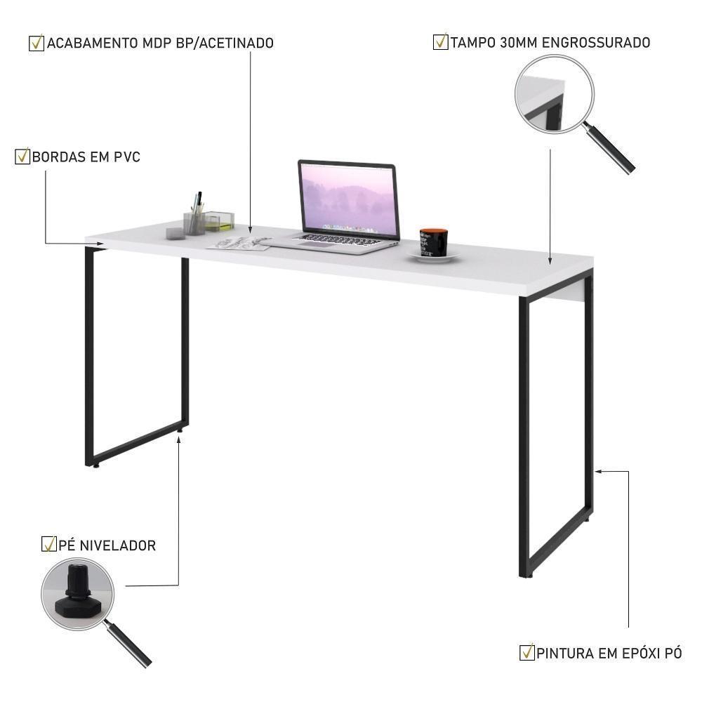 Mesa Dynamica 150x60x75cm Branco Chess - Est.preta Branco Chess - Est.preta - 4