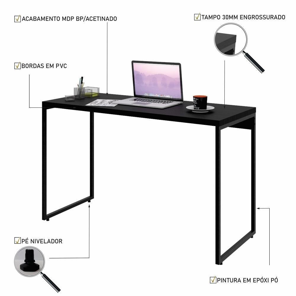 Mesa Dynamica 120x50x75cm Preto ônix - Est.preta Preto ônix - Est.preta - 4