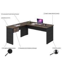 Mesa Para Escritório Em L 1,60x1,60m Tampo E Pés 30mm C-gav. Carvalho Dark C-preto ônix