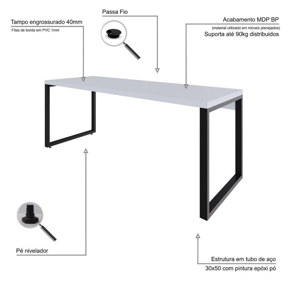 Mesa Presidente 190x70x75cm Yon Branco Tx-est.preta Branco Tx-est.preta - 3