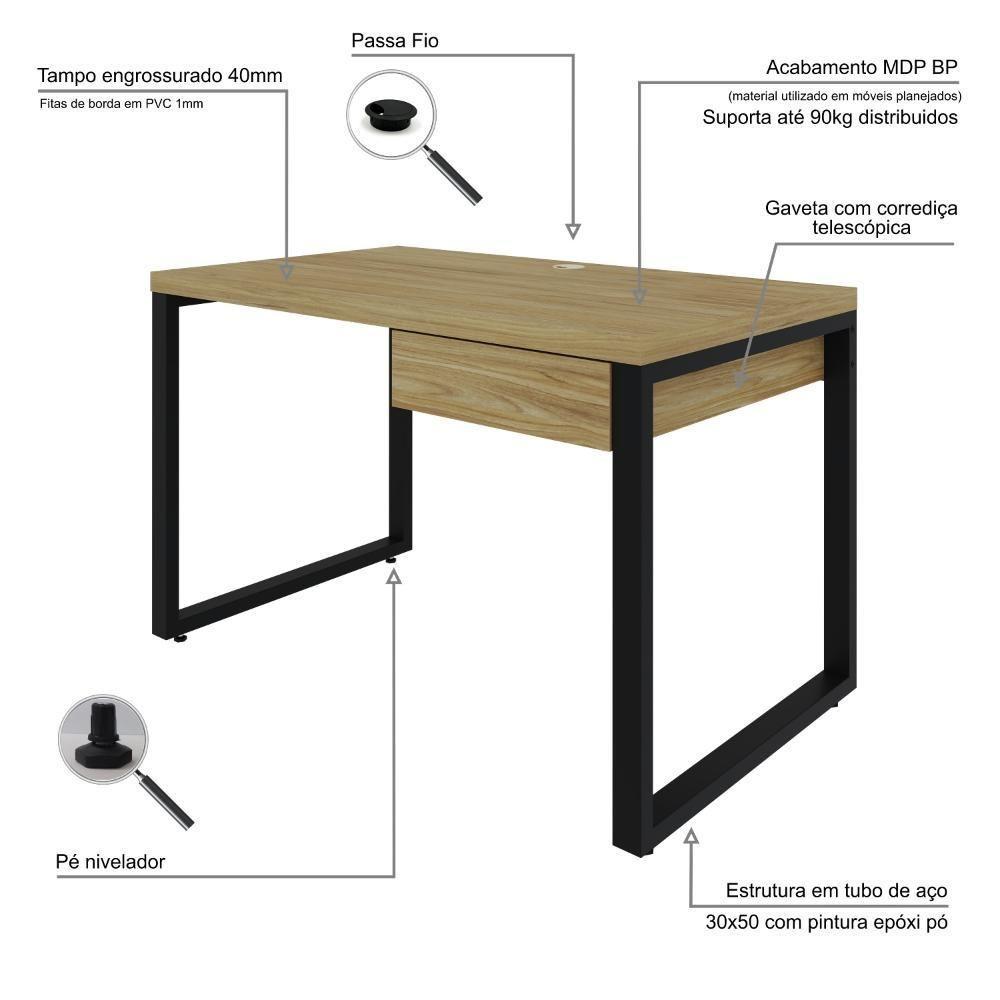 Mesa Operacional C-01gav. 120x70x75cm Yon Vermont Oak-est.preta Vermont Oak-est.preta - 3