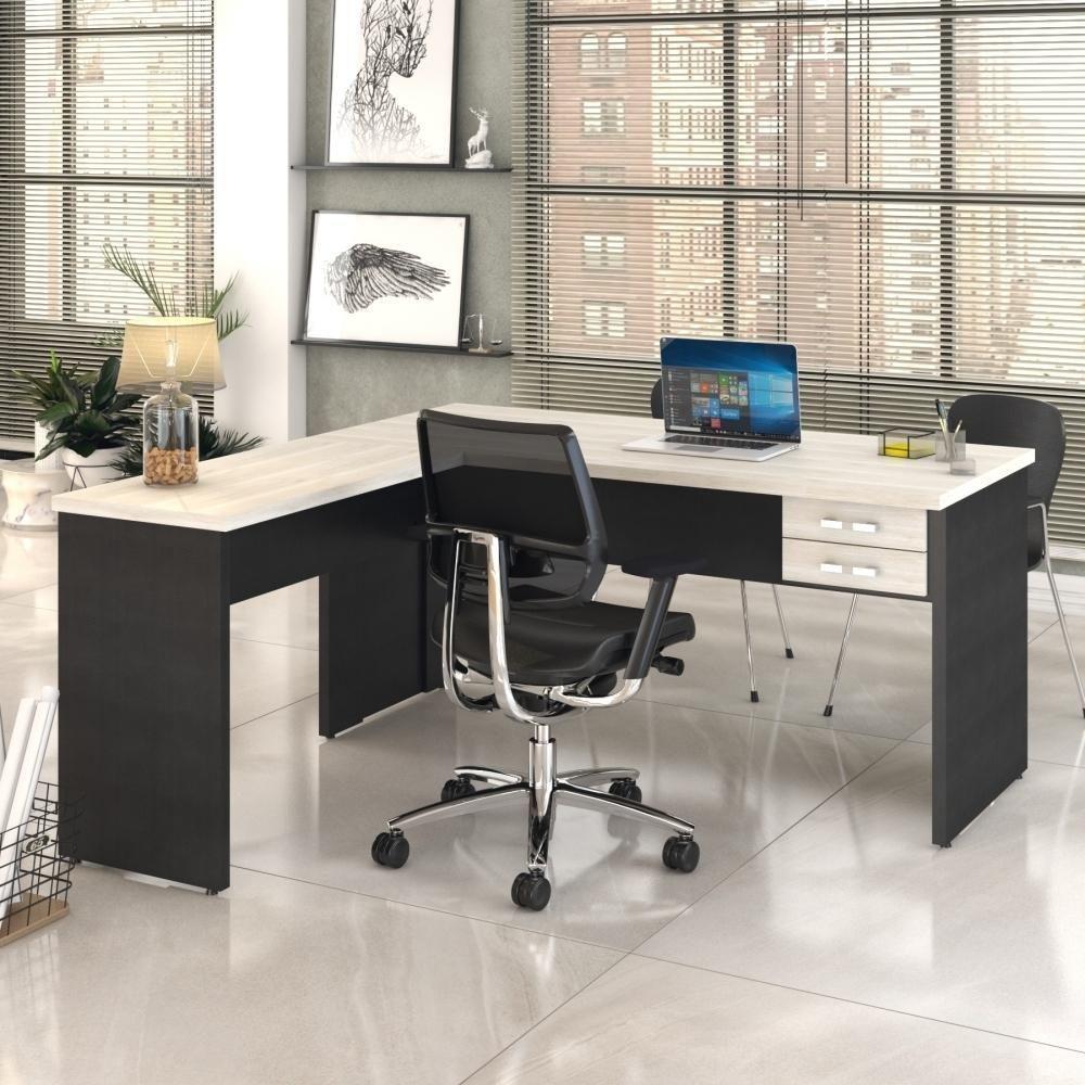 Mesa Para Escritório Em L 1,60x1,60m Tampo E Pés 30mm C-gav. Snow C-preto ônix - 2