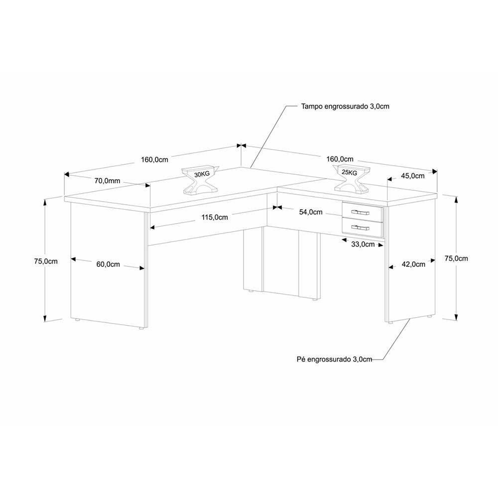 Mesa Para Escritório Em L 1,60x1,60m Tampo E Pés 30mm C-gav. Snow C-preto ônix - 3