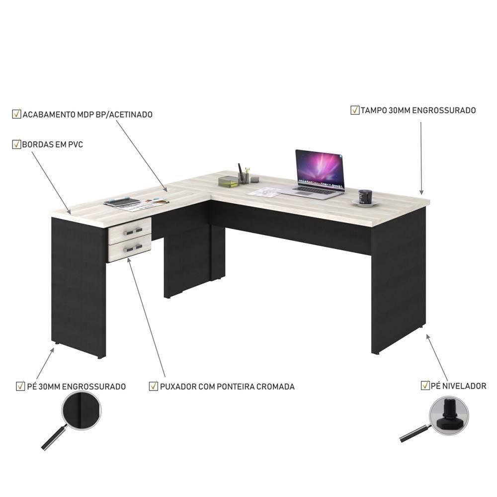 Mesa Para Escritório Em L 1,60x1,60m Tampo E Pés 30mm C-gav. Snow C-preto ônix - 4