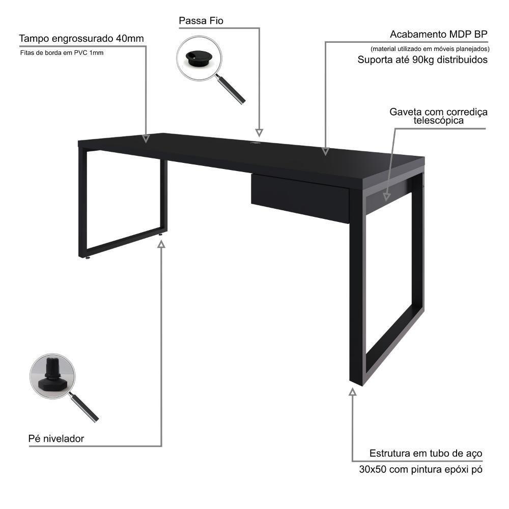 Mesa Presidente C-01 Gav. 190x70x75cm Yon Preto Tx-est.preta Preto Tx-est.preta - 3
