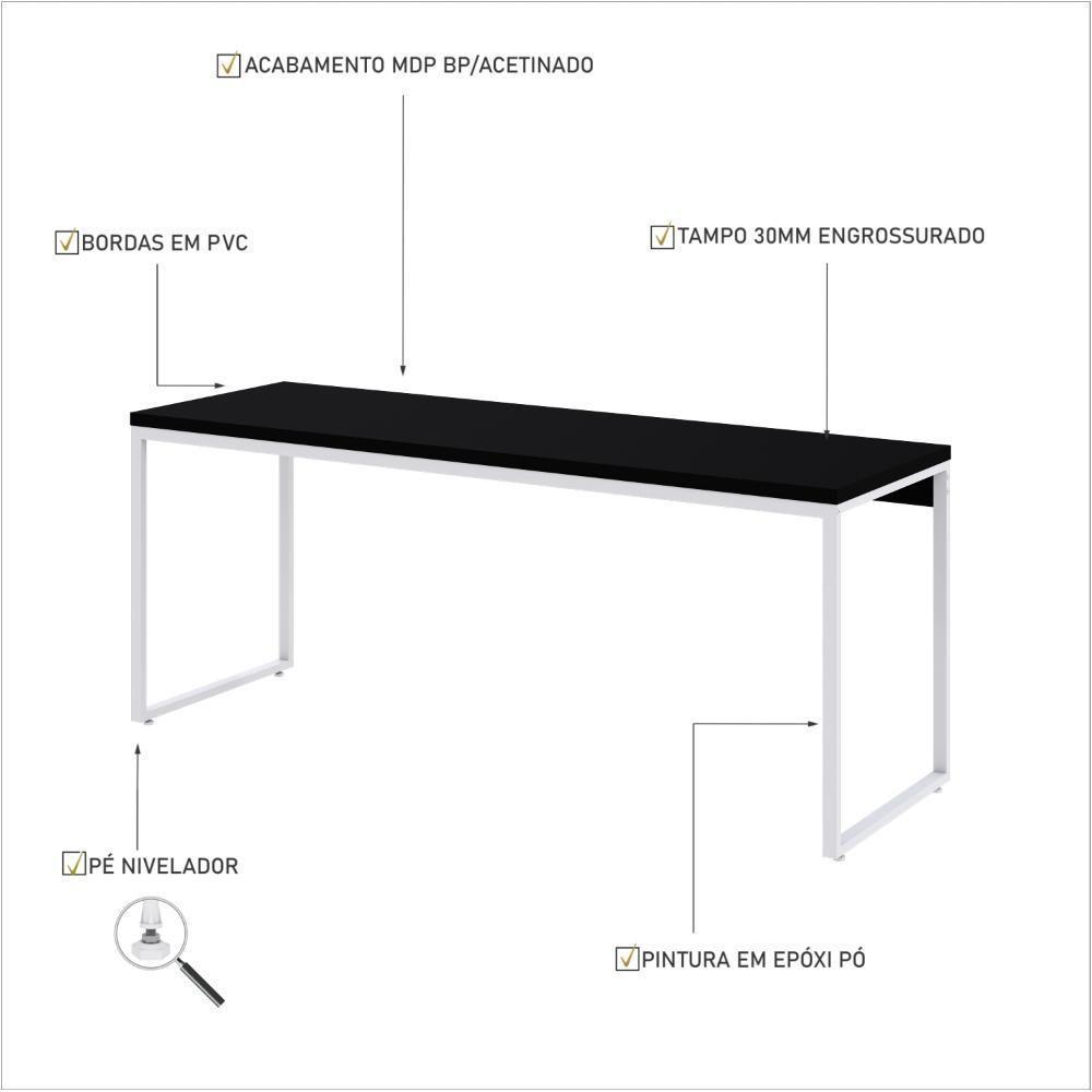 Mesa Dynamica Diretor 180x60x75cm Preto ônix - Est.branca Preto ônix - Est.branca - 3