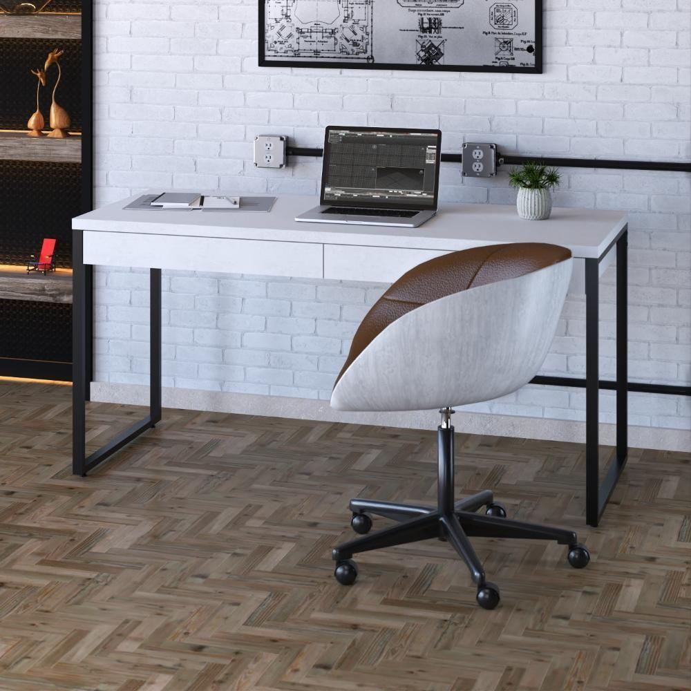 Mesa Kuadra Diretor 150x60x75cm C-02 Gavetas Branco Chess - Est.preta Branco Chess - Est.preta - 2