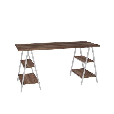 Mesa Kuadra Cavalete 150x60x75cm Nogal - Est.branca Nogal - Est.branca