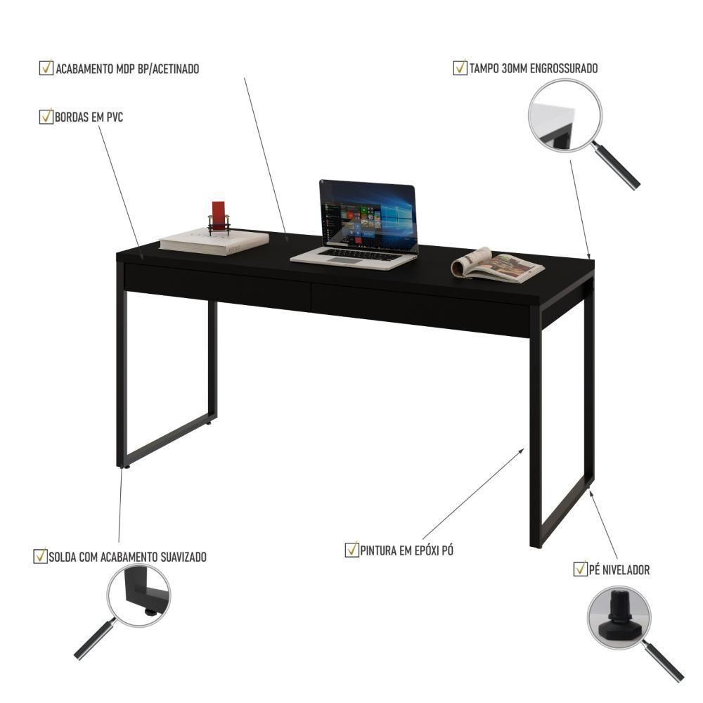 Mesa Kuadra Diretor 150x60x75cm C-02 Gavetas Preto ônix - Est.preta Preto ônix - Est.preta - 3