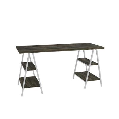 Mesa Kuadra Cavalete 150x60x75cm Carvalho Dark - Est.branca Carvalho Dark - Est.branca