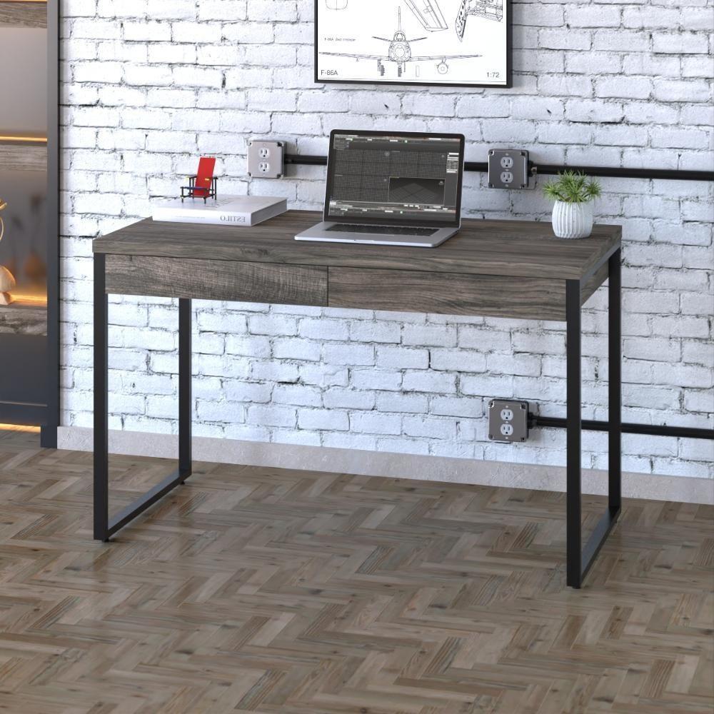 Mesa Kuadra Office 120x60x75cm C-02 Gavetas Carvalho Dark - Est.preta Carvalho Dark - Est.preta - 2