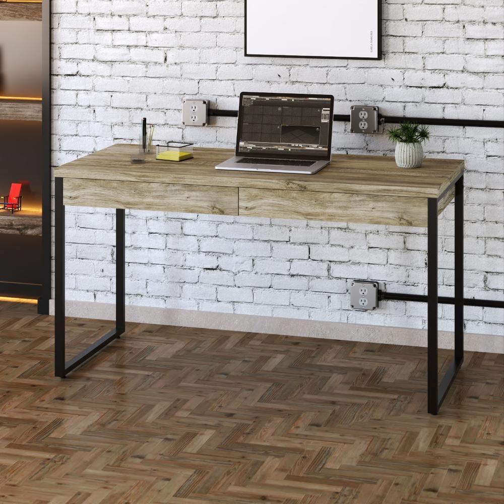 Mesa Kuadra Office 135x60x75cm C-02 Gavetas Carvalho - Est.preta Carvalho - Est.preta - 2