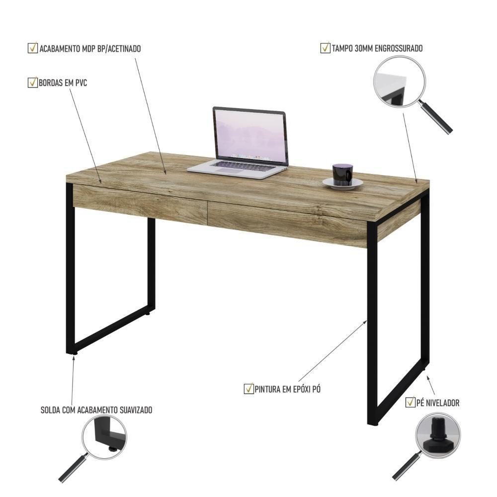 Mesa Kuadra Office 135x60x75cm C-02 Gavetas Carvalho - Est.preta Carvalho - Est.preta - 3