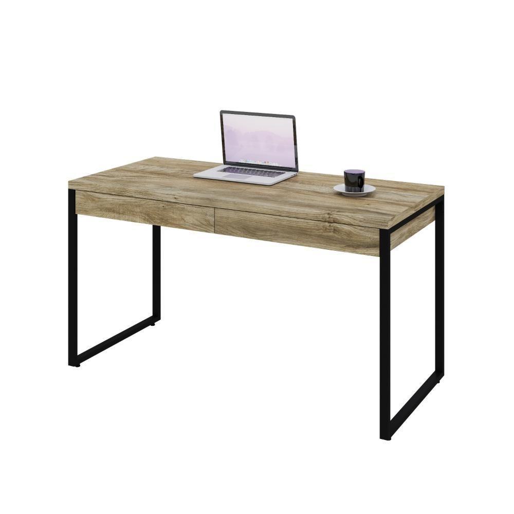 Mesa Kuadra Office 135x60x75cm C-02 Gavetas Carvalho - Est.preta Carvalho - Est.preta - 4