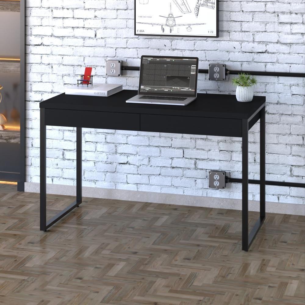 Mesa Kuadra Office 120x60x75cm C-02 Gavetas Preto ônix - Est.preta Preto ônix - Est.preta - 2