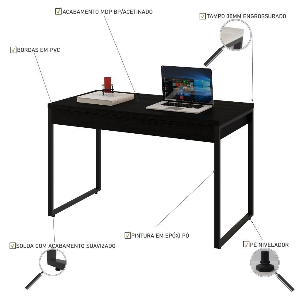 Mesa Kuadra Office 120x60x75cm C-02 Gavetas Preto ônix - Est.preta Preto ônix - Est.preta - 3