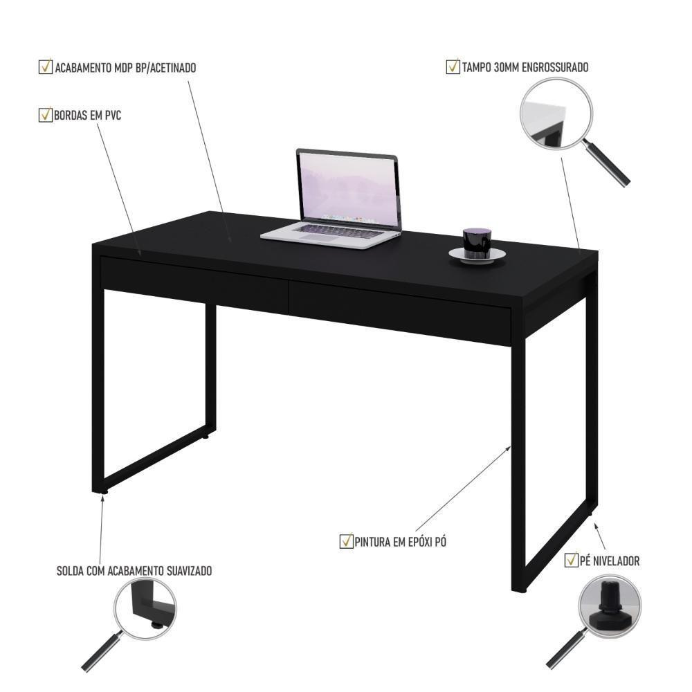 Mesa Kuadra Office 135x60x75cm C-02 Gavetas Preto ônix - Est.preta Preto ônix - Est.preta - 3