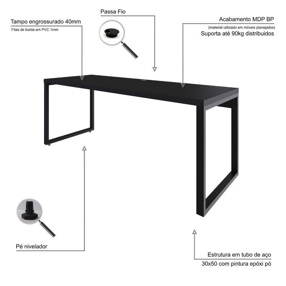 Mesa Presidente 190x70x75cm Yon Preto Tx-est.preta Preto Tx-est.preta - 3