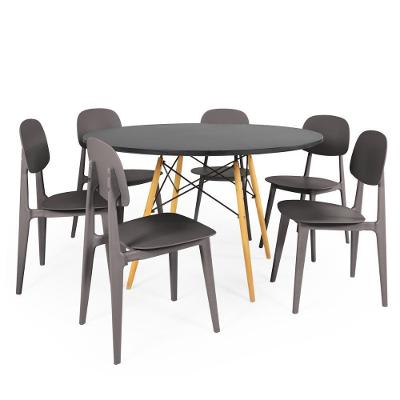 Conjunto Mesa De Jantar Redonda Eiffel Preta 100cm Com 6 Cadeiras Itália - Cinza