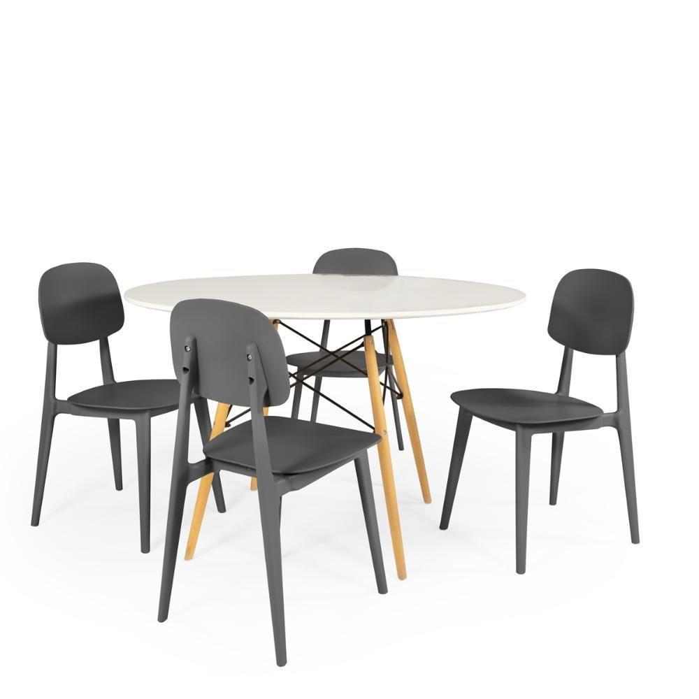 Conjunto Mesa De Jantar Redonda Eiffel Branca 100cm Com 4 Cadeiras Itália - Preto - 1