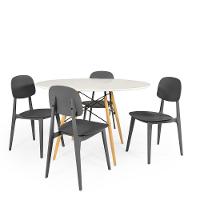 Conjunto Mesa De Jantar Redonda Eiffel Branca 100cm Com 4 Cadeiras Itália - Preto - 1
