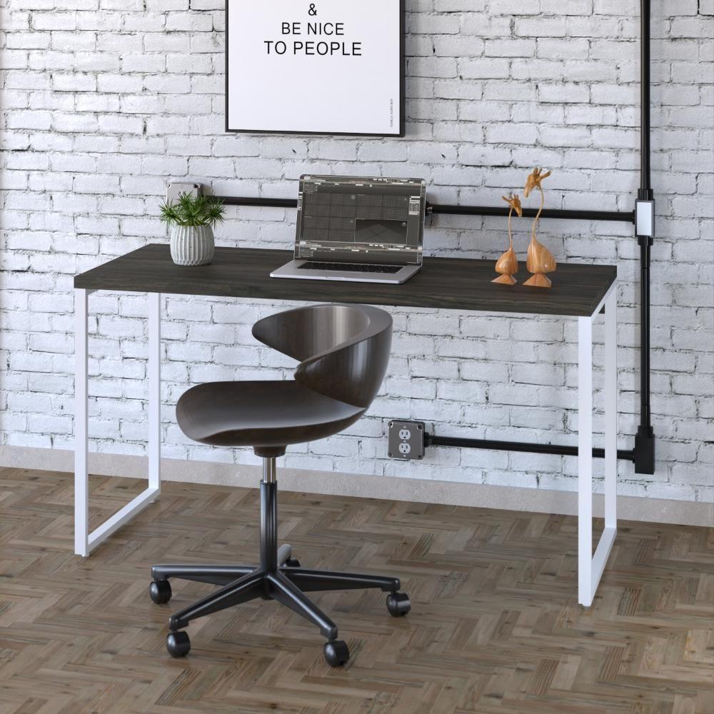 Mesa Kuadra Office 135x60x75cm Carvalho Dark - Est.branca Carvalho Dark - Est.branca - 2